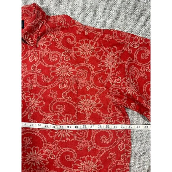 Vintage Abercrombie & Fitch The Big Shirt Mens XL Red Floral 90s Y2K Linen Blend - Picture 7 of 10